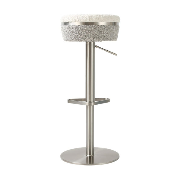 TOV Furniture Astro Modern Adjustable Stool in White & Grey Boucle - Stylish 360° Swivel for Contemporary Spaces TOV-D69064