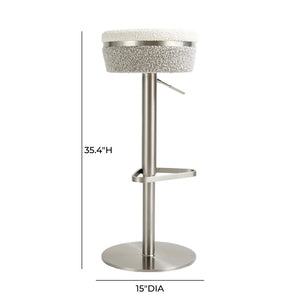 TOV Furniture Astro Modern Adjustable Stool in White & Grey Boucle - Stylish 360° Swivel for Contemporary Spaces TOV-D69064