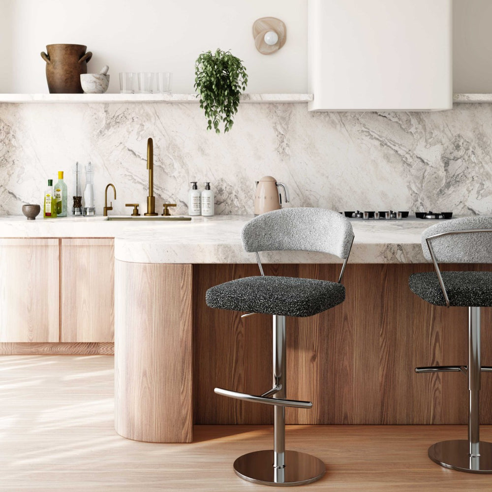 TOV Furniture Cosmo Adjustable Boucle Bar Stool - Stylish Black & Grey Design with Stainless Steel Base & Comfort TOV-D69065