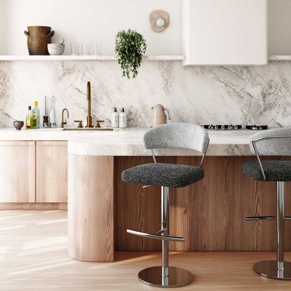 TOV Furniture Cosmo Adjustable Boucle Bar Stool - Stylish Black & Grey Design with Stainless Steel Base & Comfort TOV-D69065