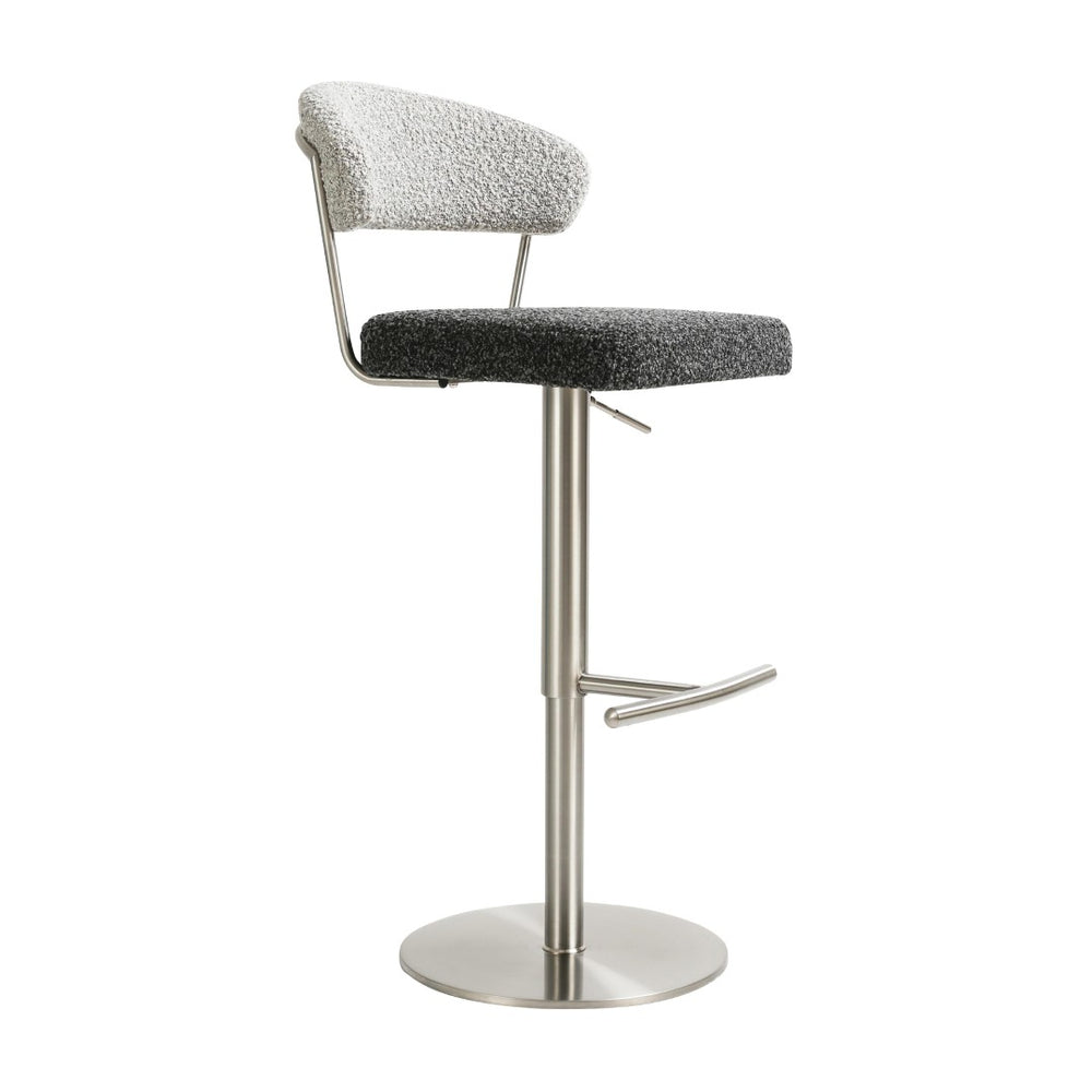 TOV Furniture Cosmo Adjustable Boucle Bar Stool - Stylish Black & Grey Design with Stainless Steel Base & Comfort TOV-D69065