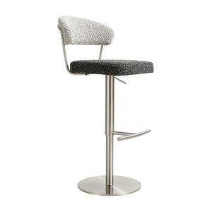 TOV Furniture Cosmo Adjustable Boucle Bar Stool - Stylish Black & Grey Design with Stainless Steel Base & Comfort TOV-D69065
