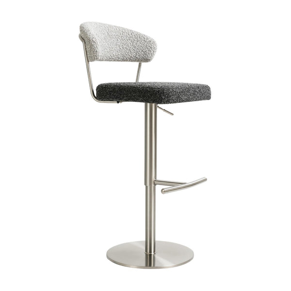 TOV Furniture Cosmo Adjustable Boucle Bar Stool - Stylish Black & Grey Design with Stainless Steel Base & Comfort TOV-D69065