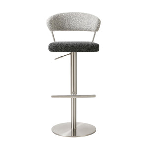 TOV Furniture Cosmo Adjustable Boucle Bar Stool - Stylish Black & Grey Design with Stainless Steel Base & Comfort TOV-D69065
