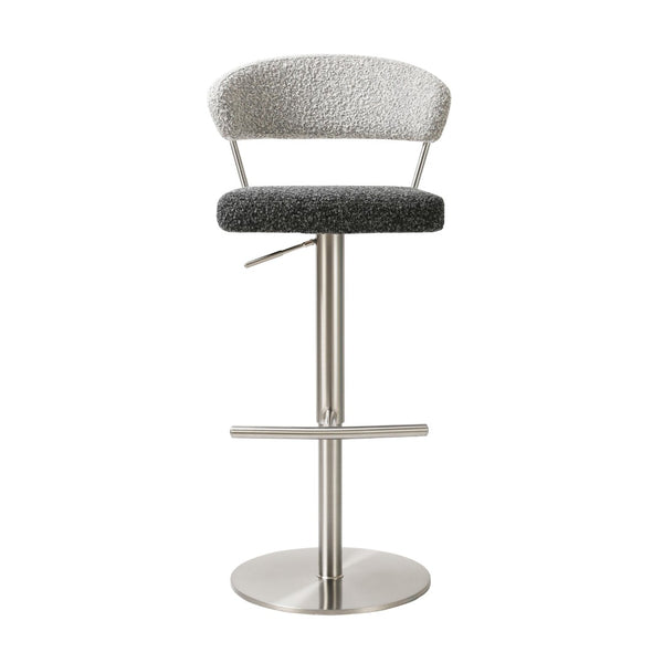 TOV Furniture Cosmo Adjustable Boucle Bar Stool - Stylish Black & Grey Design with Stainless Steel Base & Comfort TOV-D69065