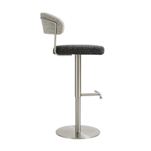 TOV Furniture Cosmo Adjustable Boucle Bar Stool - Stylish Black & Grey Design with Stainless Steel Base & Comfort TOV-D69065