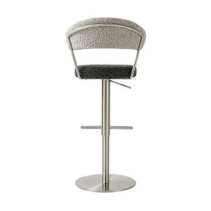 TOV Furniture Cosmo Adjustable Boucle Bar Stool - Stylish Black & Grey Design with Stainless Steel Base & Comfort TOV-D69065