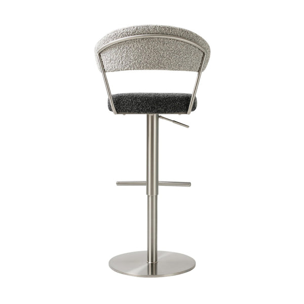 TOV Furniture Cosmo Adjustable Boucle Bar Stool - Stylish Black & Grey Design with Stainless Steel Base & Comfort TOV-D69065