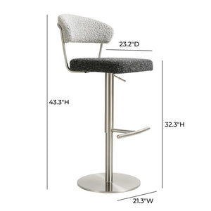 TOV Furniture Cosmo Adjustable Boucle Bar Stool - Stylish Black & Grey Design with Stainless Steel Base & Comfort TOV-D69065
