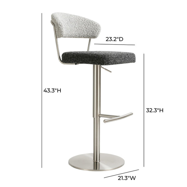 TOV Furniture Cosmo Adjustable Boucle Bar Stool - Stylish Black & Grey Design with Stainless Steel Base & Comfort TOV-D69065