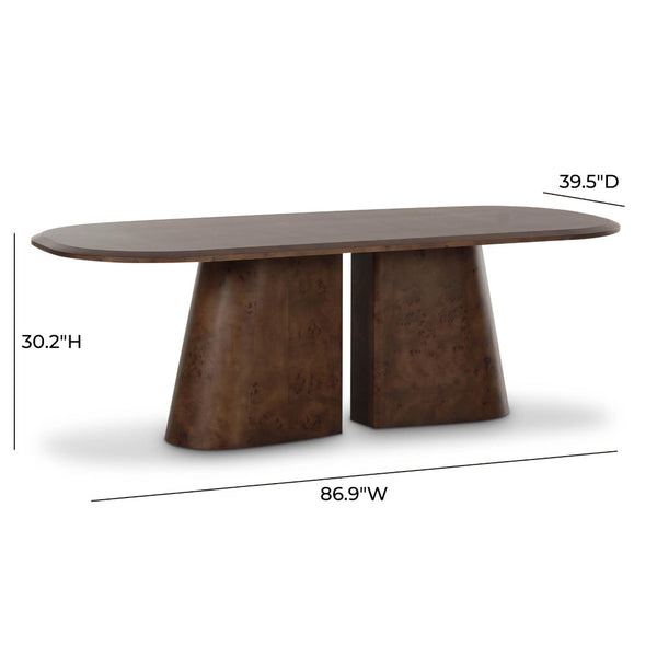 TOV Furniture Gladyss 87" Brown Burl Oval Dining Table - Elegant, Durable Centerpiece for Stylish Gatherings & Meals TOV-D69081