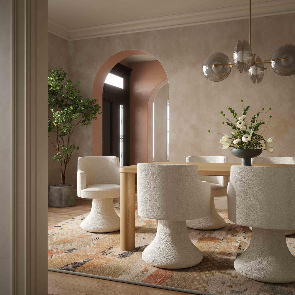 Tov Furniture Jeffree Cream Performance Boucle Swivel Dining Chair - Retro Charm Meets Ultimate Comfort & Style Cream Boucle,Plywood Tov-d69124