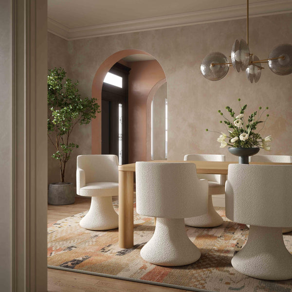 Tov Furniture Jeffree Cream Performance Boucle Swivel Dining Chair - Retro Charm Meets Ultimate Comfort & Style Cream Boucle,Plywood Tov-d69124