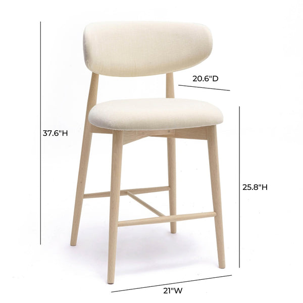 TOV Furniture Zinea Performance Textured Velvet Counter Stool - Stylish Comfort with Solid Wood Frame for Dining Spaces Cream TOV-D69162