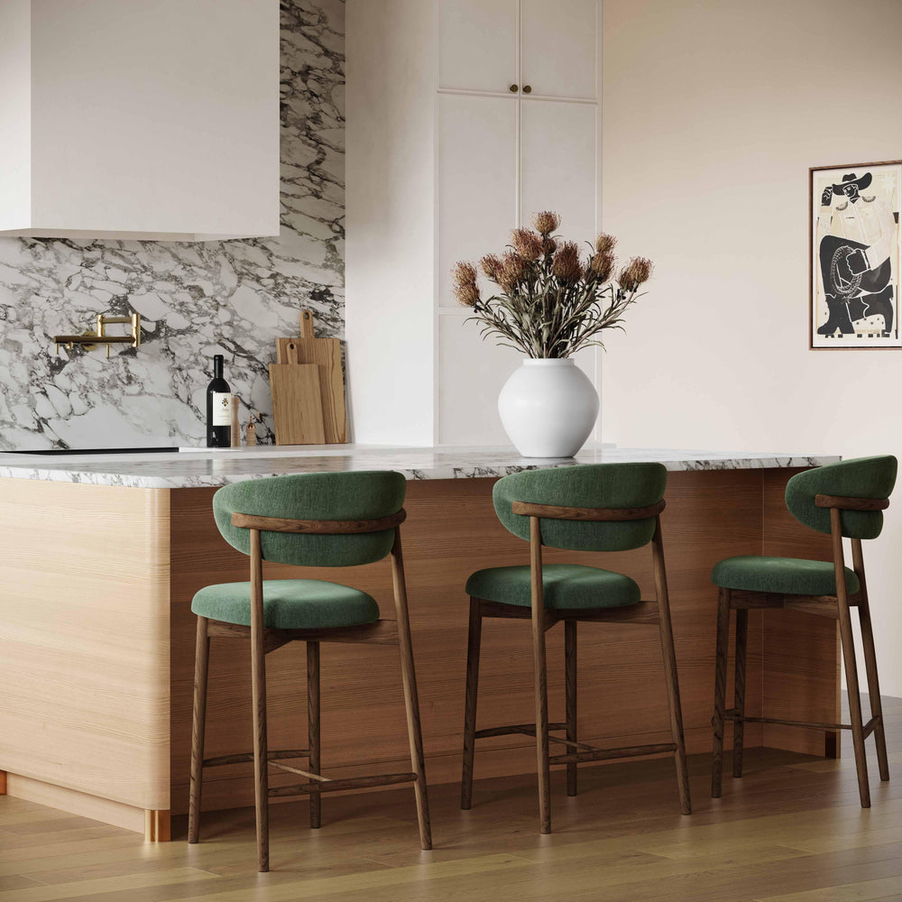 Tov Furniture Zinea Performance Velvet Counter Stool With Stylish Scandinavian Wood Frame For Lasting Comfort Forest Green Velvet,Wood Tov-d69163