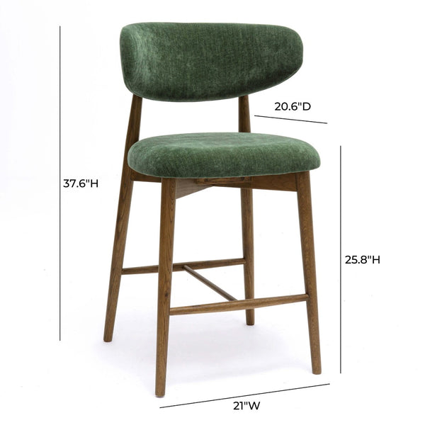 TOV Furniture Zinea Performance Textured Velvet Counter Stool - Stylish Comfort with Solid Wood Frame for Dining Spaces Forest Green TOV-D69163
