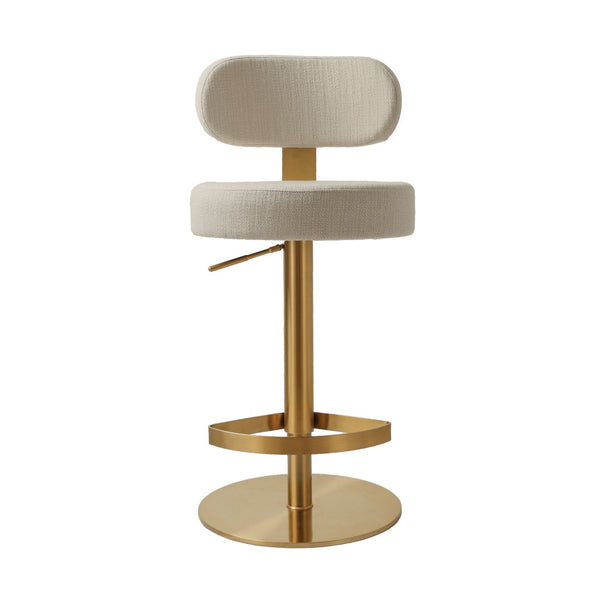 TOV Furniture Primrose Cream Textured Fabric Adjustable Stool – Stylish Art Deco Design & Durable Comfort Solution TOV-D69225