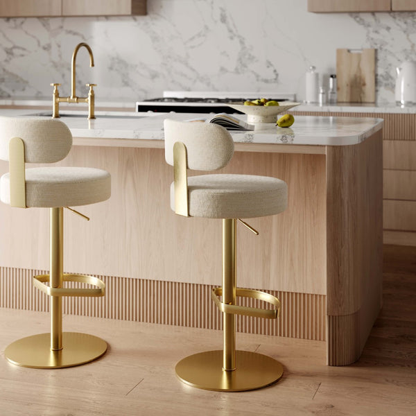 TOV Furniture Primrose Cream Textured Fabric Adjustable Stool – Stylish Art Deco Design & Durable Comfort Solution TOV-D69225