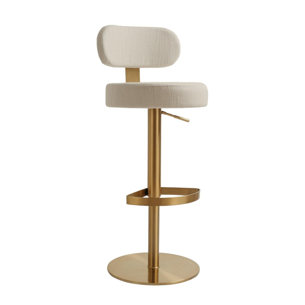 TOV Furniture Primrose Cream Textured Fabric Adjustable Stool – Stylish Art Deco Design & Durable Comfort Solution TOV-D69225