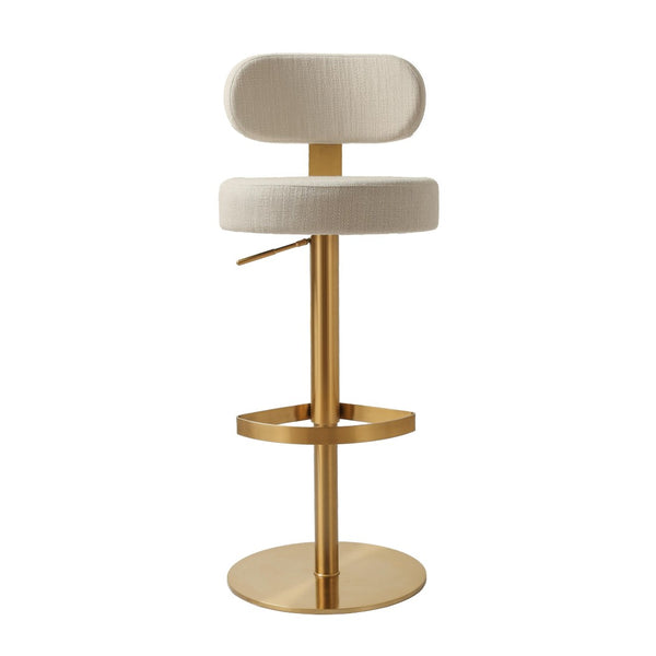 TOV Furniture Primrose Cream Textured Fabric Adjustable Stool – Stylish Art Deco Design & Durable Comfort Solution TOV-D69225