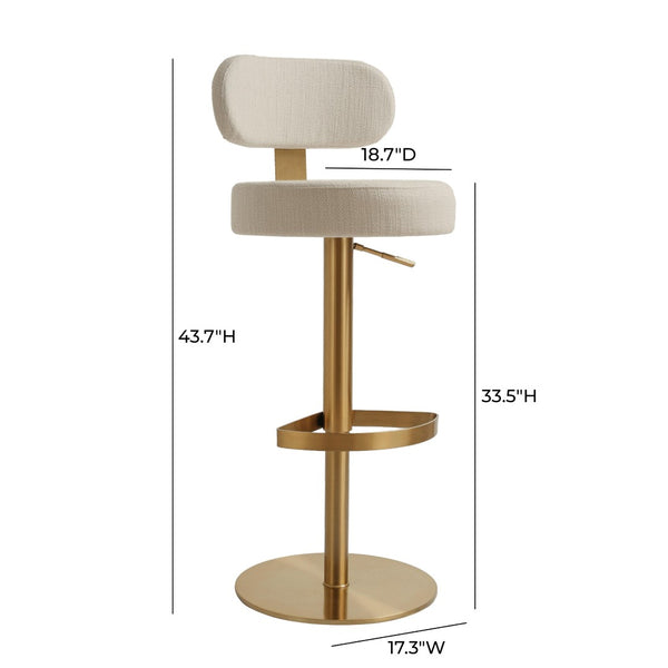 TOV Furniture Primrose Cream Textured Fabric Adjustable Stool – Stylish Art Deco Design & Durable Comfort Solution TOV-D69225