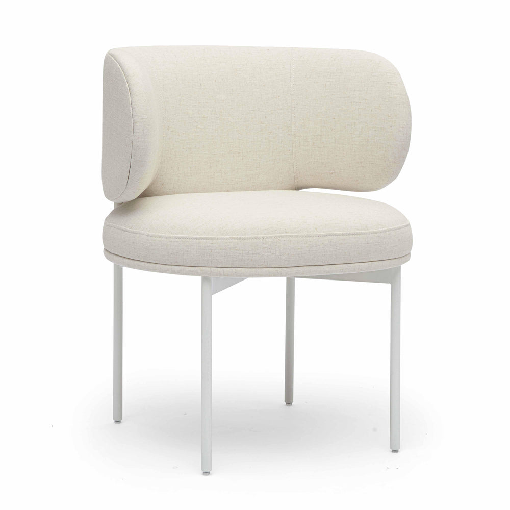 Tov Furniture Maureen Cream Dining Chair - Stylish Upcycled Linen With Retro Curves & Comfortable Foam Padding Cream Metal,Plywood,Recycled Fabric Tov-d69315