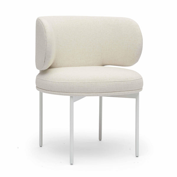 Tov Furniture Maureen Cream Dining Chair - Stylish Upcycled Linen With Retro Curves & Comfortable Foam Padding Cream Metal,Plywood,Recycled Fabric Tov-d69315
