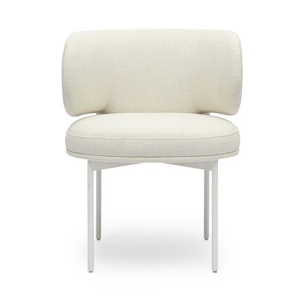 Tov Furniture Maureen Cream Dining Chair - Stylish Upcycled Linen With Retro Curves & Comfortable Foam Padding Cream Metal,Plywood,Recycled Fabric Tov-d69315