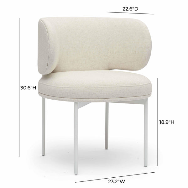 Tov Furniture Maureen Cream Dining Chair - Stylish Upcycled Linen With Retro Curves & Comfortable Foam Padding Cream Metal,Plywood,Recycled Fabric Tov-d69315