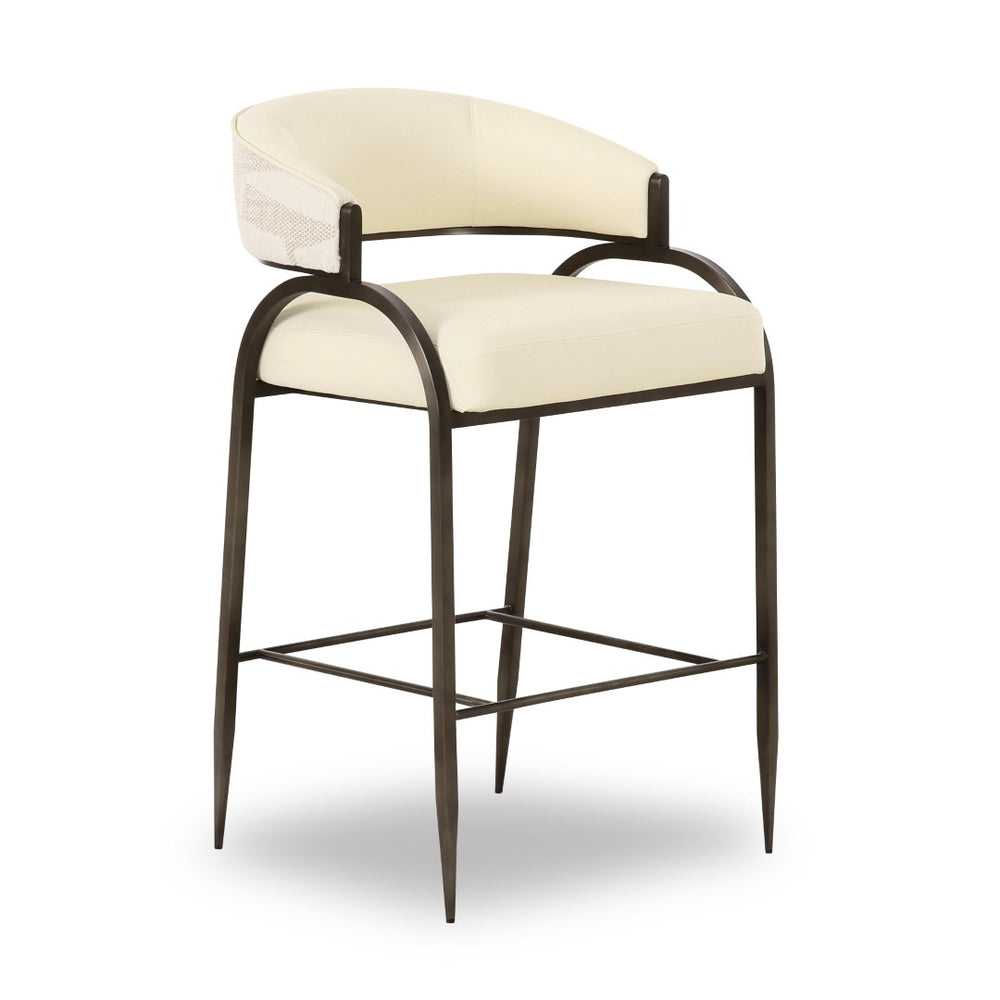 TOV Furniture Tatum Counter Stool - Modern Cream Vegan Leather & Jacquard Design with Easy-Clean Performance Fabric TOV-D69373