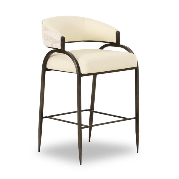 TOV Furniture Tatum Counter Stool - Modern Cream Vegan Leather & Jacquard Design with Easy-Clean Performance Fabric TOV-D69373