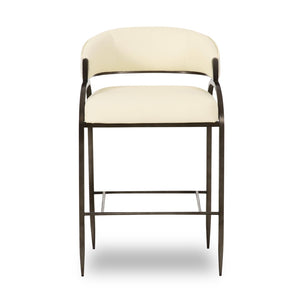 TOV Furniture Tatum Counter Stool - Modern Cream Vegan Leather & Jacquard Design with Easy-Clean Performance Fabric TOV-D69373