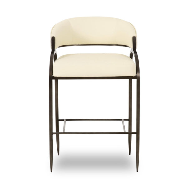 TOV Furniture Tatum Counter Stool - Modern Cream Vegan Leather & Jacquard Design with Easy-Clean Performance Fabric TOV-D69373