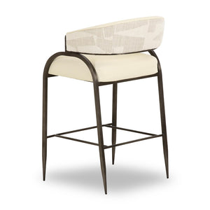 TOV Furniture Tatum Counter Stool - Modern Cream Vegan Leather & Jacquard Design with Easy-Clean Performance Fabric TOV-D69373