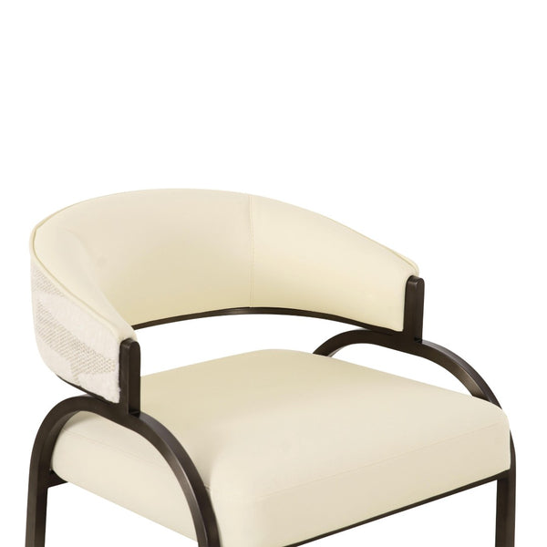 TOV Furniture Tatum Counter Stool - Modern Cream Vegan Leather & Jacquard Design with Easy-Clean Performance Fabric TOV-D69373