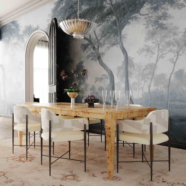 TOV Furniture Sezanne Cream Vegan Leather and Jacquard Dining Chair - Modern, Easy-Care, and Stylish Comfort TOV-D69375