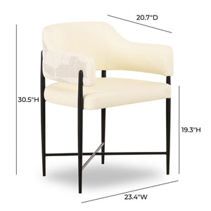 TOV Furniture Sezanne Cream Vegan Leather and Jacquard Dining Chair - Modern, Easy-Care, and Stylish Comfort TOV-D69375