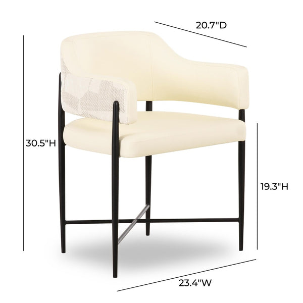 TOV Furniture Sezanne Cream Vegan Leather and Jacquard Dining Chair - Modern, Easy-Care, and Stylish Comfort TOV-D69375