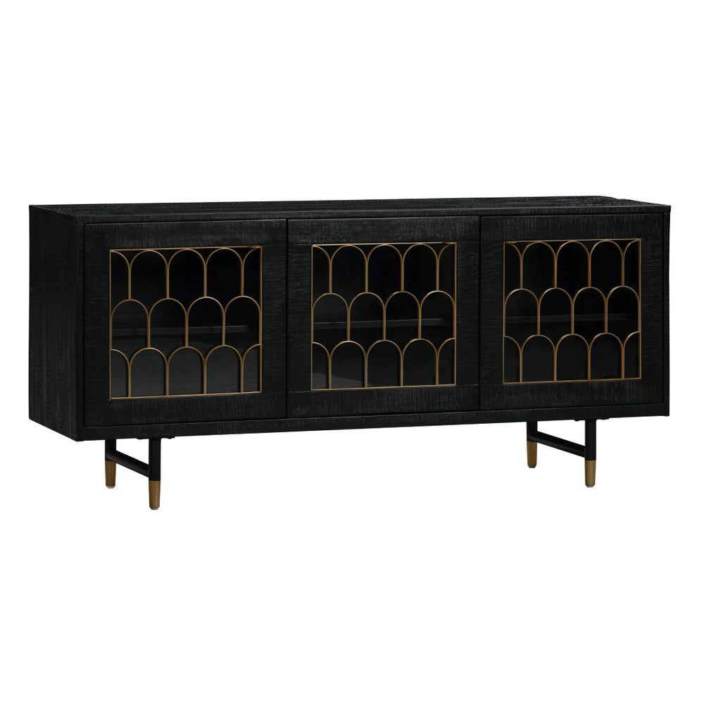 TOV Furniture Gatsby 66" Black Acacia Wood Buffet - Luxe Hollywood Glam Storage with Soft-Close Doors & Adjustable Shelves TOV-D7069