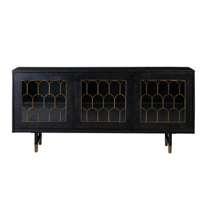 TOV Furniture Gatsby 66" Black Acacia Wood Buffet - Luxe Hollywood Glam Storage with Soft-Close Doors & Adjustable Shelves TOV-D7069