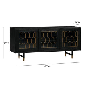 TOV Furniture Gatsby 66" Black Acacia Wood Buffet - Luxe Hollywood Glam Storage with Soft-Close Doors & Adjustable Shelves TOV-D7069