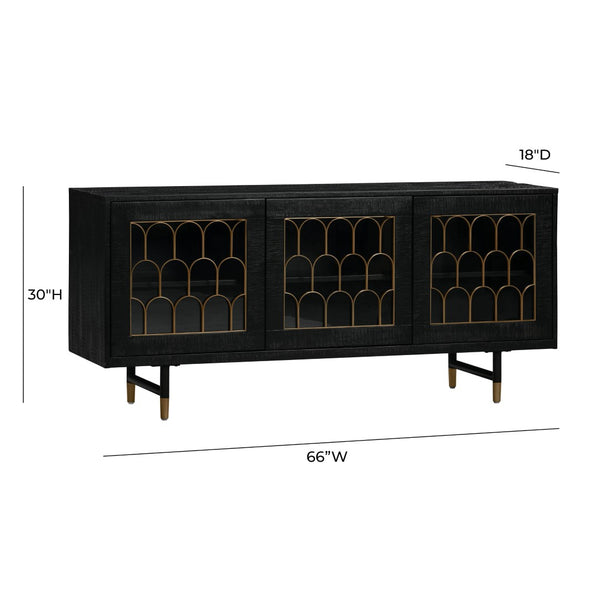 TOV Furniture Gatsby 66" Black Acacia Wood Buffet - Luxe Hollywood Glam Storage with Soft-Close Doors & Adjustable Shelves TOV-D7069