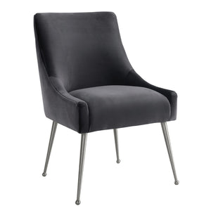 TOV Furniture Beatrix Grey Velvet Side Chair - Plush Comfort, Chic Silver Legs for Modern Dining & Living Spaces TOV-D7235