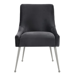 TOV Furniture Beatrix Grey Velvet Side Chair - Plush Comfort, Chic Silver Legs for Modern Dining & Living Spaces TOV-D7235