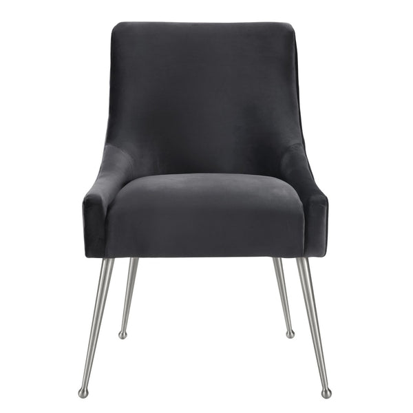 TOV Furniture Beatrix Grey Velvet Side Chair - Plush Comfort, Chic Silver Legs for Modern Dining & Living Spaces TOV-D7235