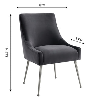 TOV Furniture Beatrix Grey Velvet Side Chair - Plush Comfort, Chic Silver Legs for Modern Dining & Living Spaces TOV-D7235