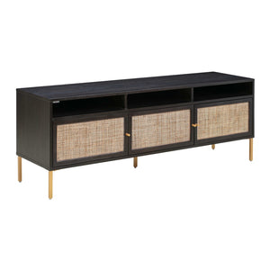 TOV Furniture Sierra 65" Cane Media Console - Modern-Boho Living Room Centerpiece with Rattan and Brass Accents Black TOV-E44155