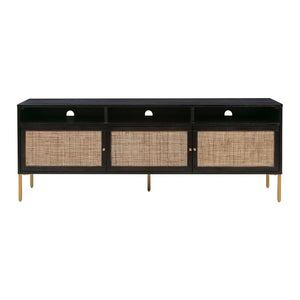 TOV Furniture Sierra 65" Cane Media Console - Modern-Boho Living Room Centerpiece with Rattan and Brass Accents Black TOV-E44155