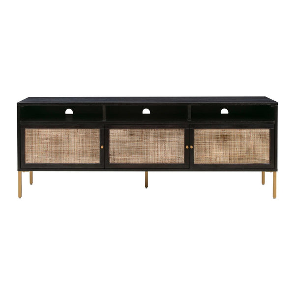 TOV Furniture Sierra 65" Cane Media Console - Modern-Boho Living Room Centerpiece with Rattan and Brass Accents Black TOV-E44155