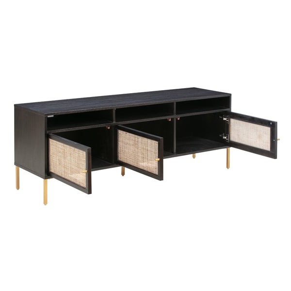 TOV Furniture Sierra 65" Cane Media Console - Modern-Boho Living Room Centerpiece with Rattan and Brass Accents Black TOV-E44155